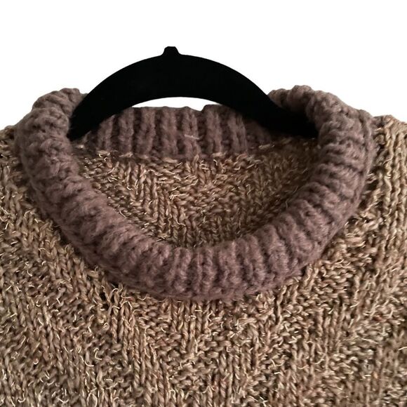 VINTAGE Wool Hand Knit Chunky Knit Chevron Sweater Cream Taupe L - Picture 6 of 6